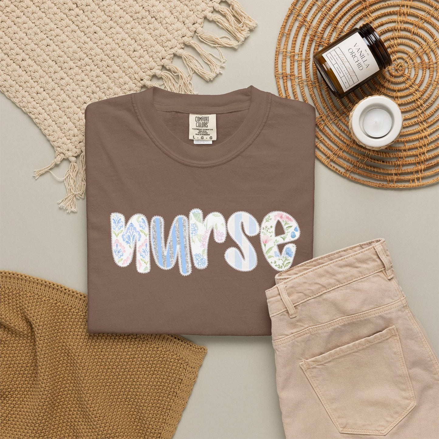 Nurse Floral Script T‑Shirt — Healthcare Appreciation