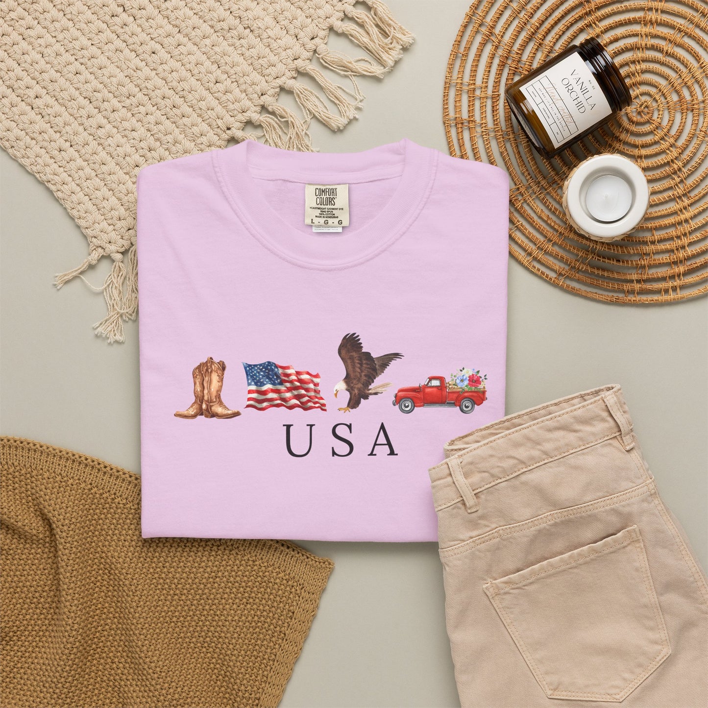 USA Americana Graphic T-Shirt — Boots, Flag, Eagle & Truck Design