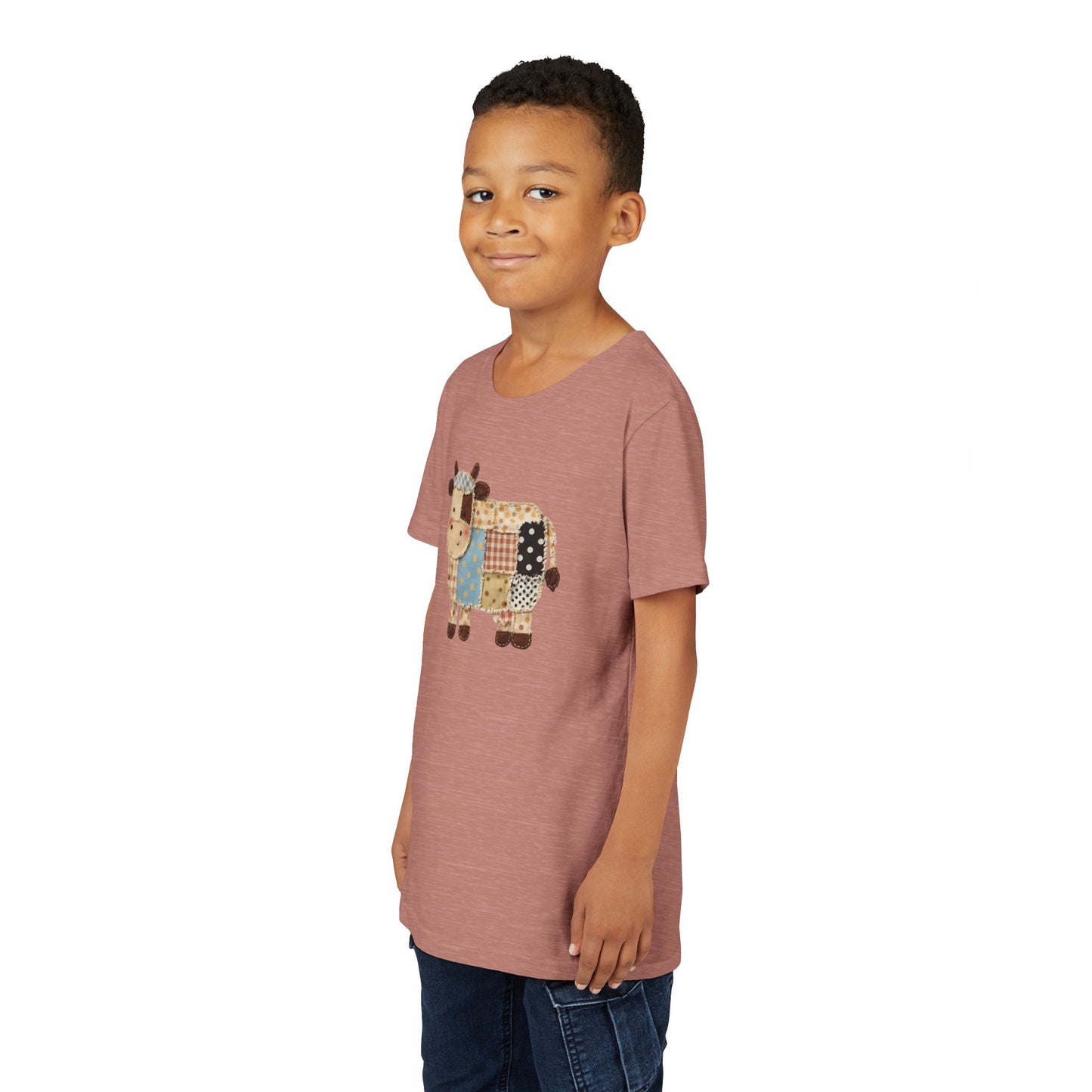 Kids Cow Patchwork Print T-Shirt – Cute Patchwork Calf Graphic Youth Tee