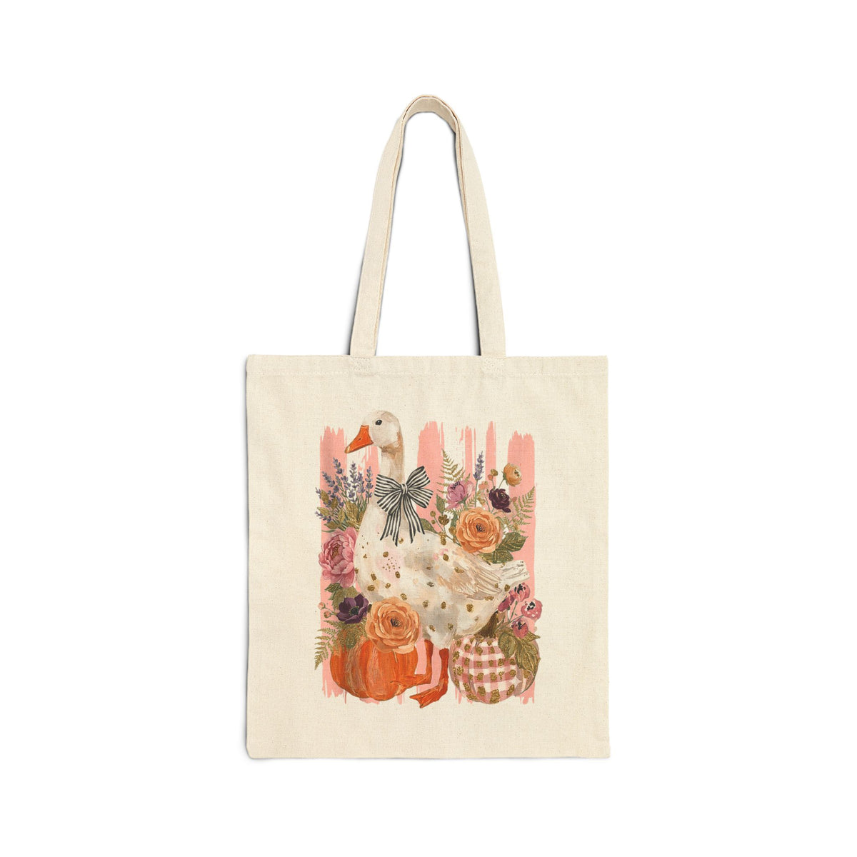 Autumn Goose Canvas Tote Bag — Fall Pumpkin & Floral Market Bag
