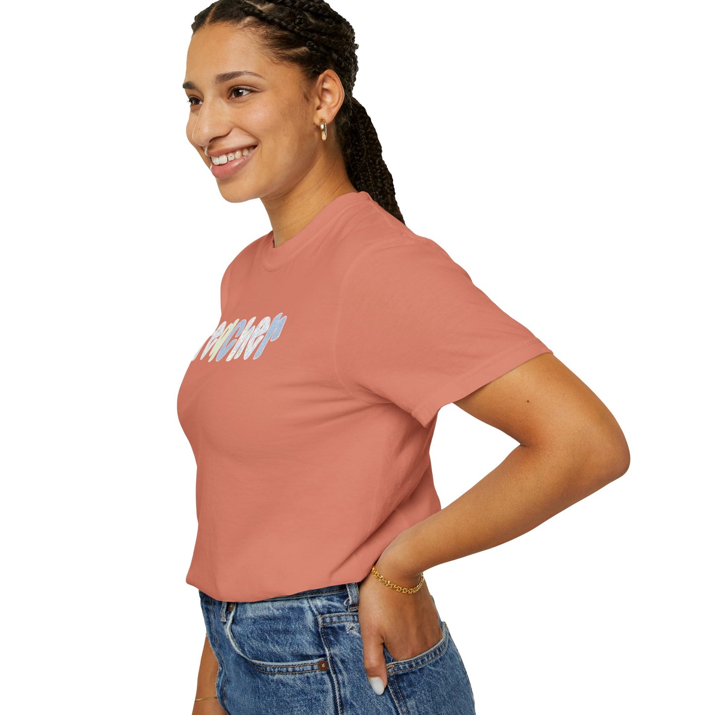 Teacher Floral Bubble Text T-Shirt — Cute Teacher Gift Tee