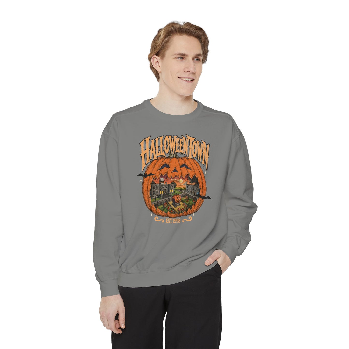 Halloweentown Pumpkin Crewneck Sweatshirt — Vintage Spooky Town Graphic