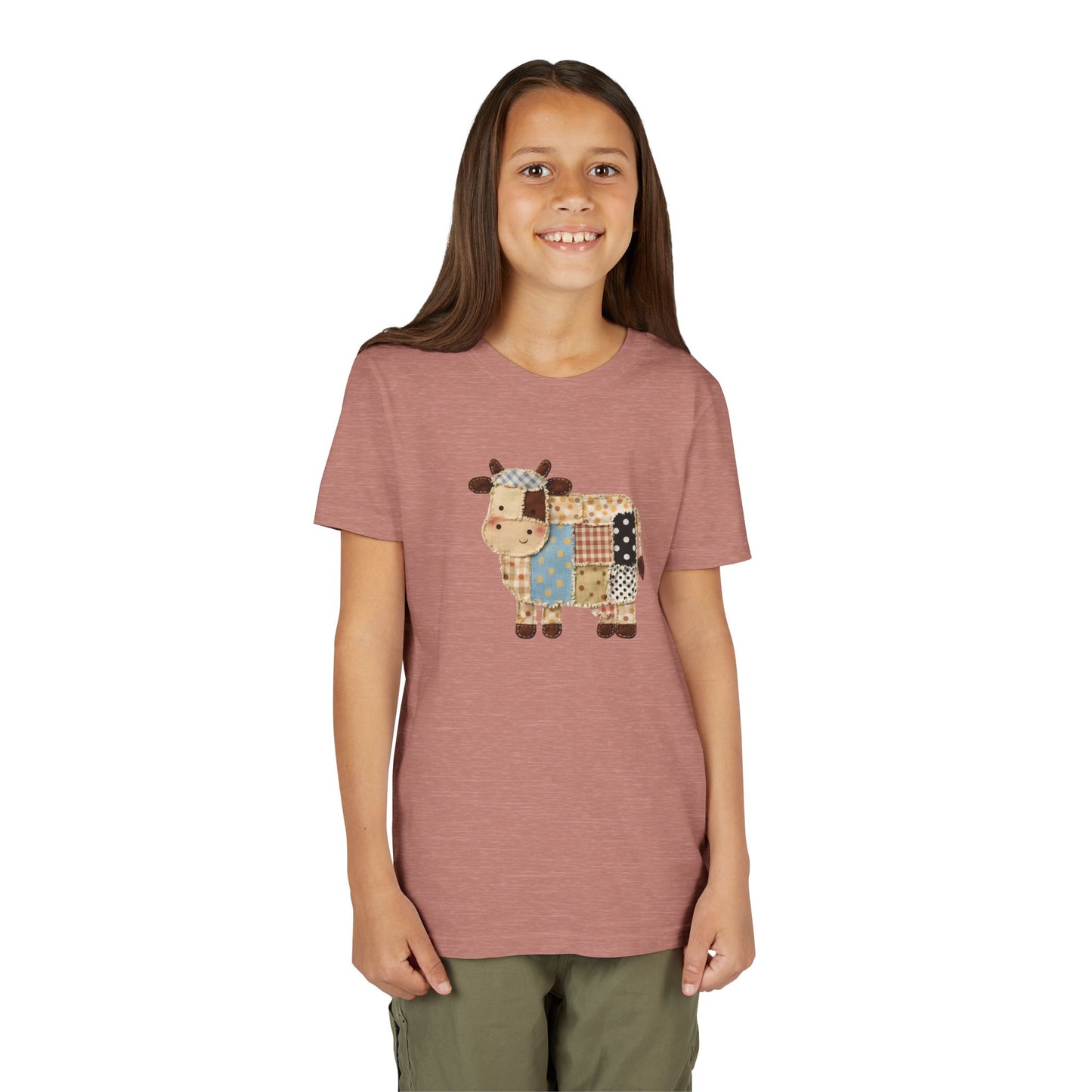 Kids Cow Patchwork Print T-Shirt – Cute Patchwork Calf Graphic Youth Tee