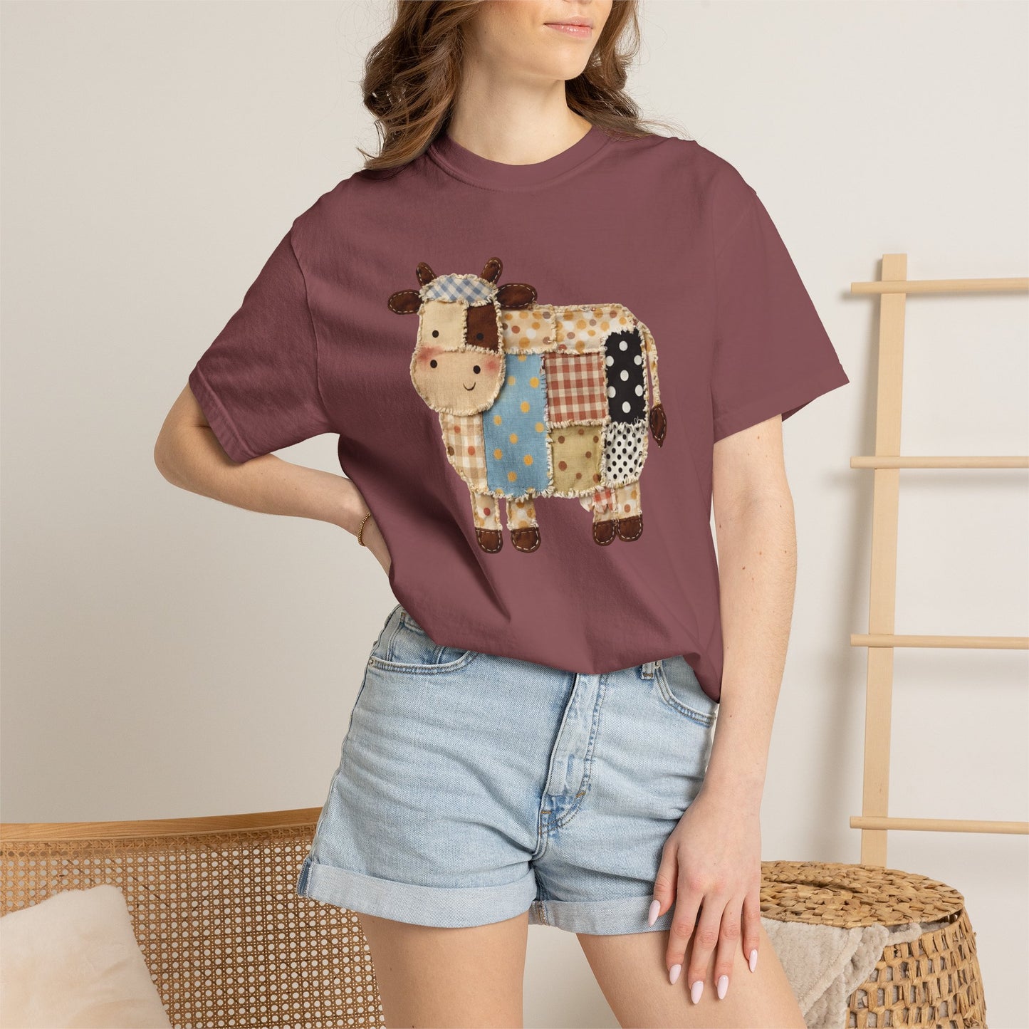 Patchwork Cow Print T-Shirt — Cute Farm Animal Graphic Tee