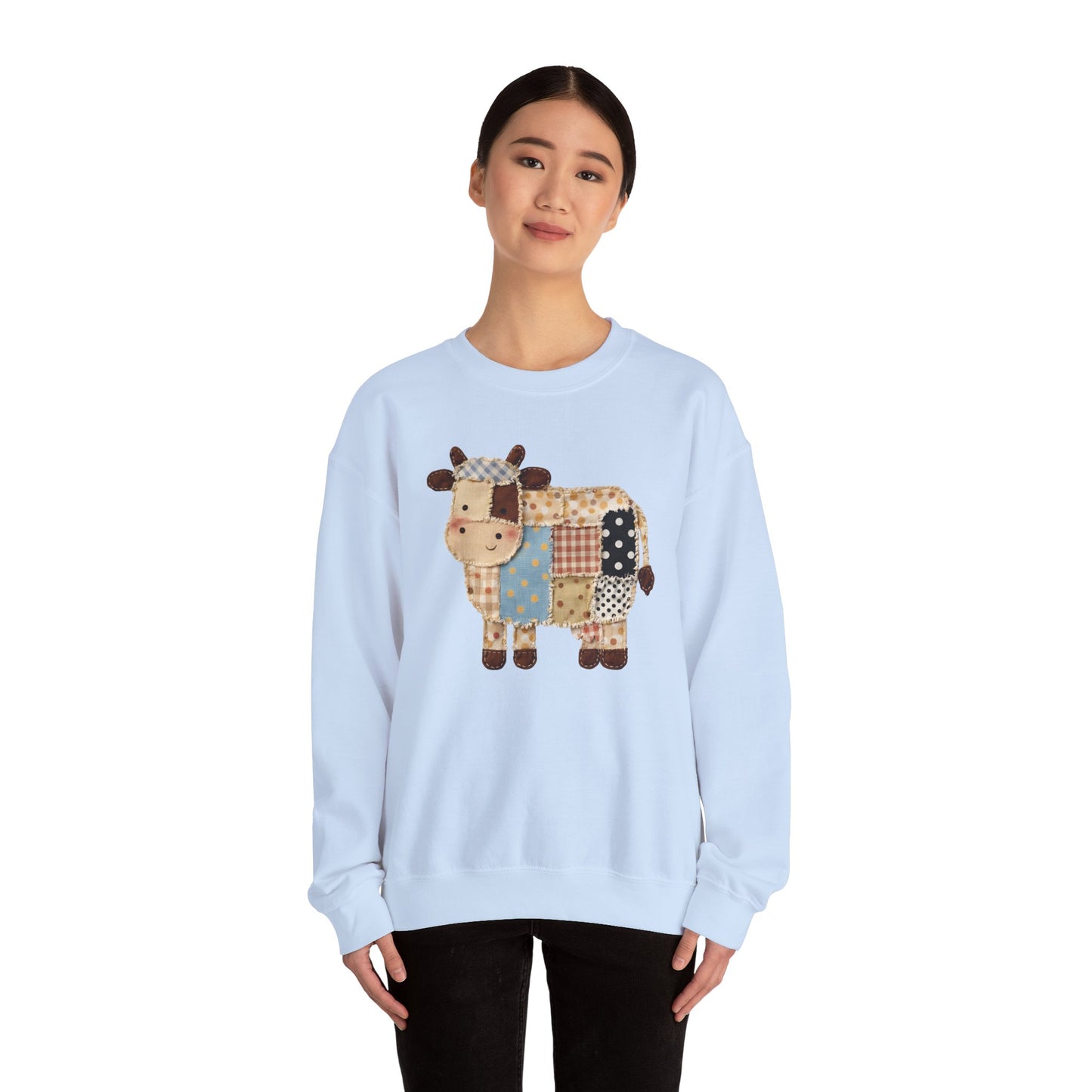 Patchwork Cow Print Sweatshirt — Cute Farm Animal Crewneck