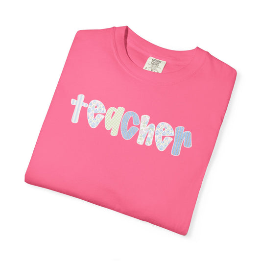 Teacher Floral Bubble Text T-Shirt — Cute Teacher Gift Tee