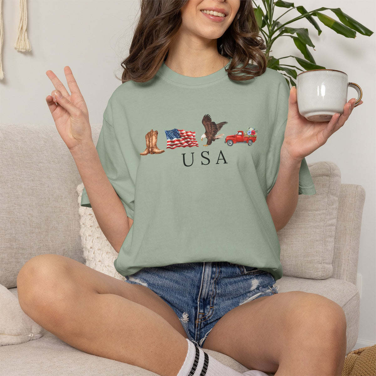 USA Americana Graphic T-Shirt — Boots, Flag, Eagle & Truck Design