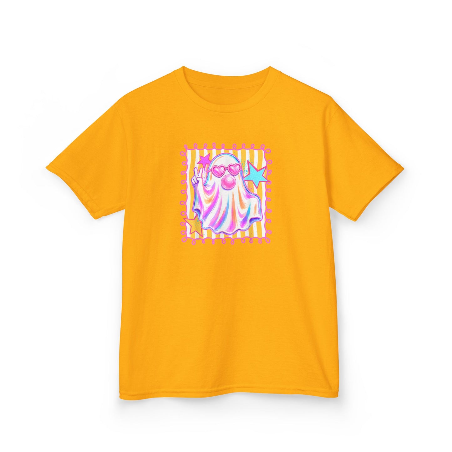 Kids Ghost Stamp Tee — Cute Pastel Halloween Graphic Shirt