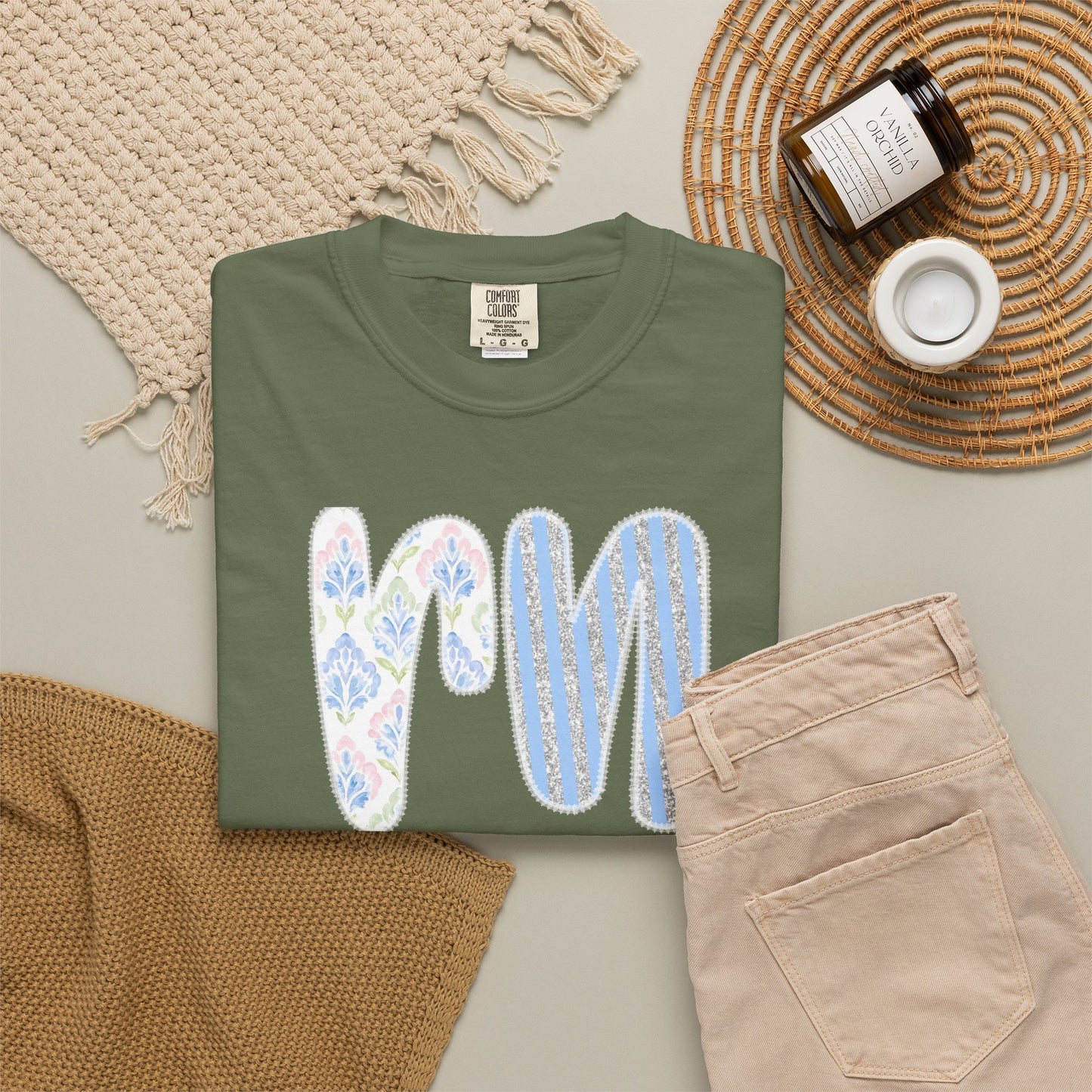 Retro 'RN' Floral Graphic T-Shirt — Garment-Dyed Casual Tee