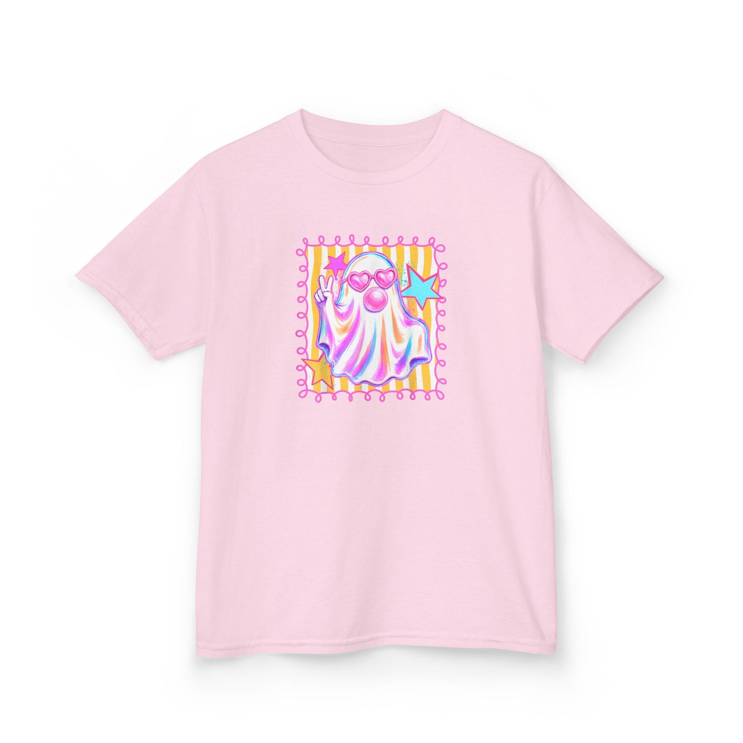 Kids Ghost Stamp Tee — Cute Pastel Halloween Graphic Shirt