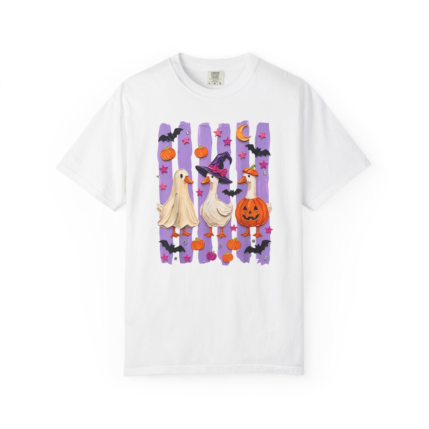Halloween Goose T-Shirt — Cute Ghosts, Witch Hat & Pumpkin Design
