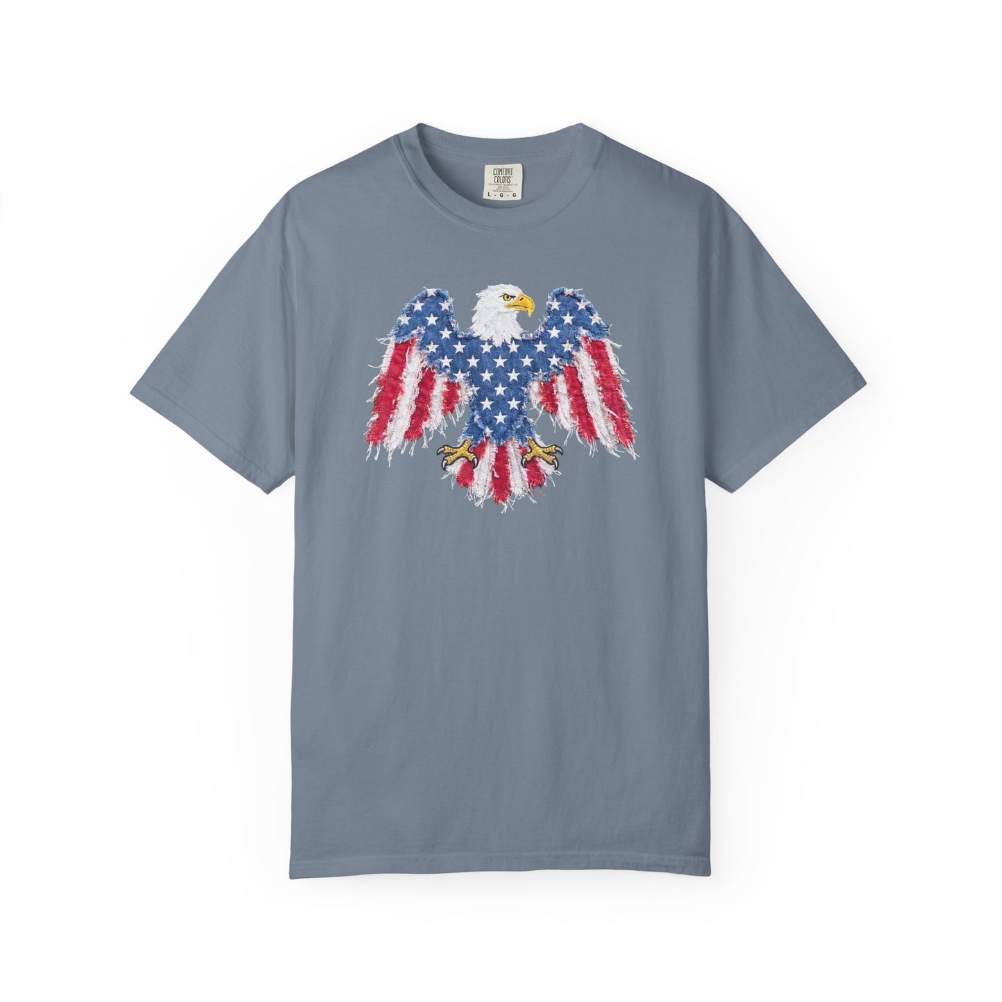 Patriotic Eagle Print T-Shirt — Distressed American Flag Graphic