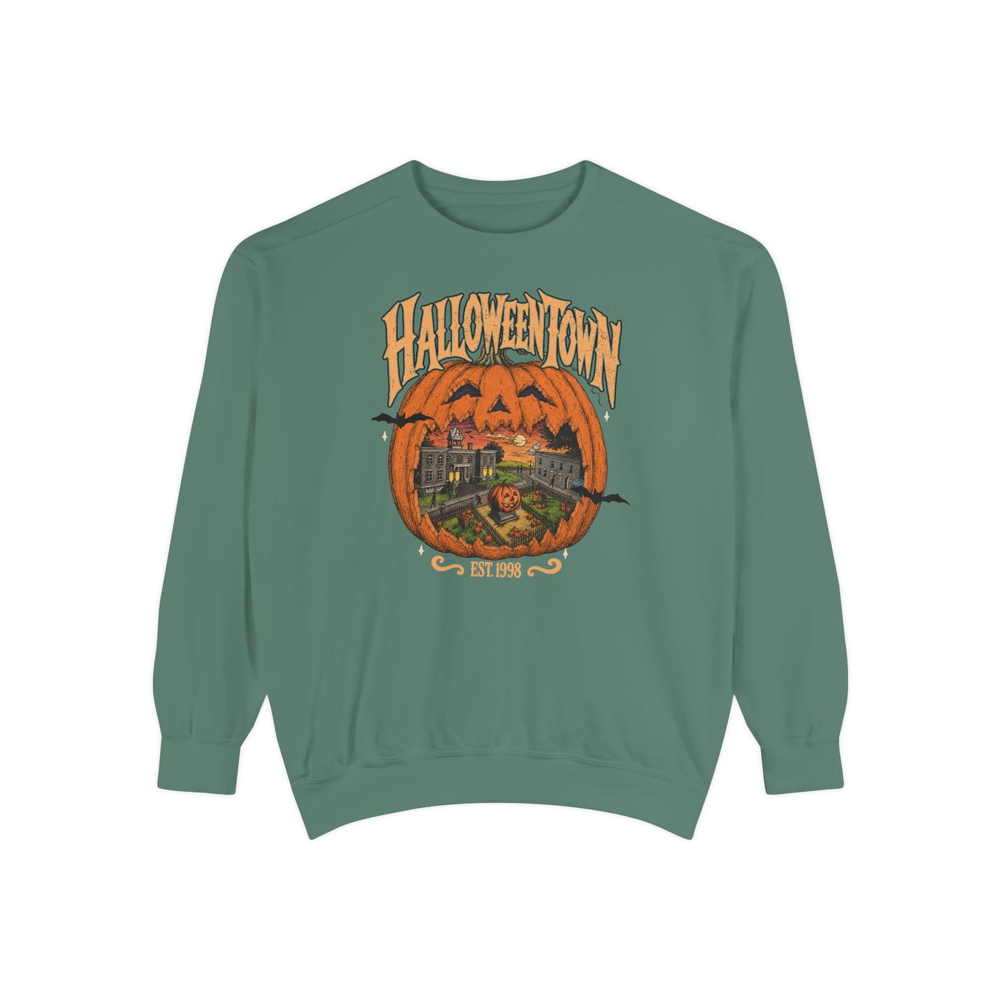 Halloweentown Pumpkin Crewneck Sweatshirt — Vintage Spooky Town Graphic