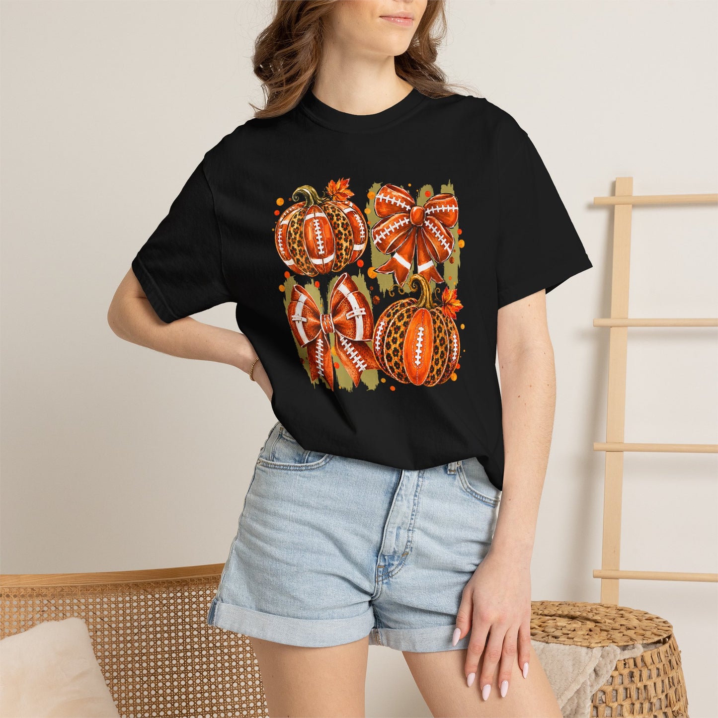 Pumpkin Patch Fall Football T-Shirt — Rustic Orange Autumn Pumpkins Tee