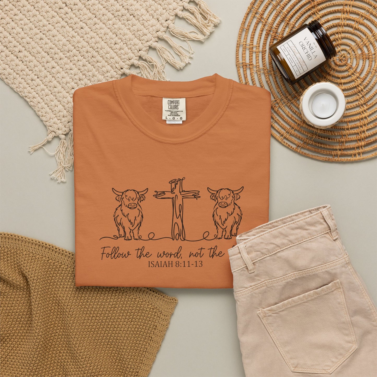 Christian Cross & Cow T-Shirt — "Follow the Word, Not the Herd" Graphic Tee