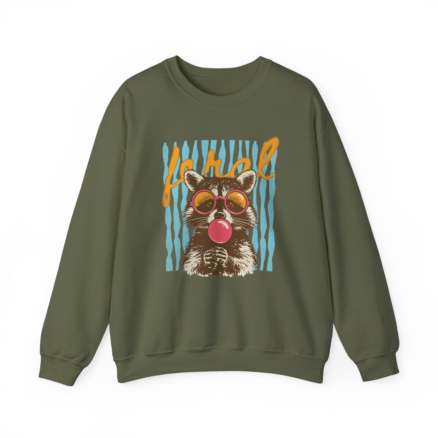 Crewneck Sweatshirt — Retro Raccoon Bubblegum Design