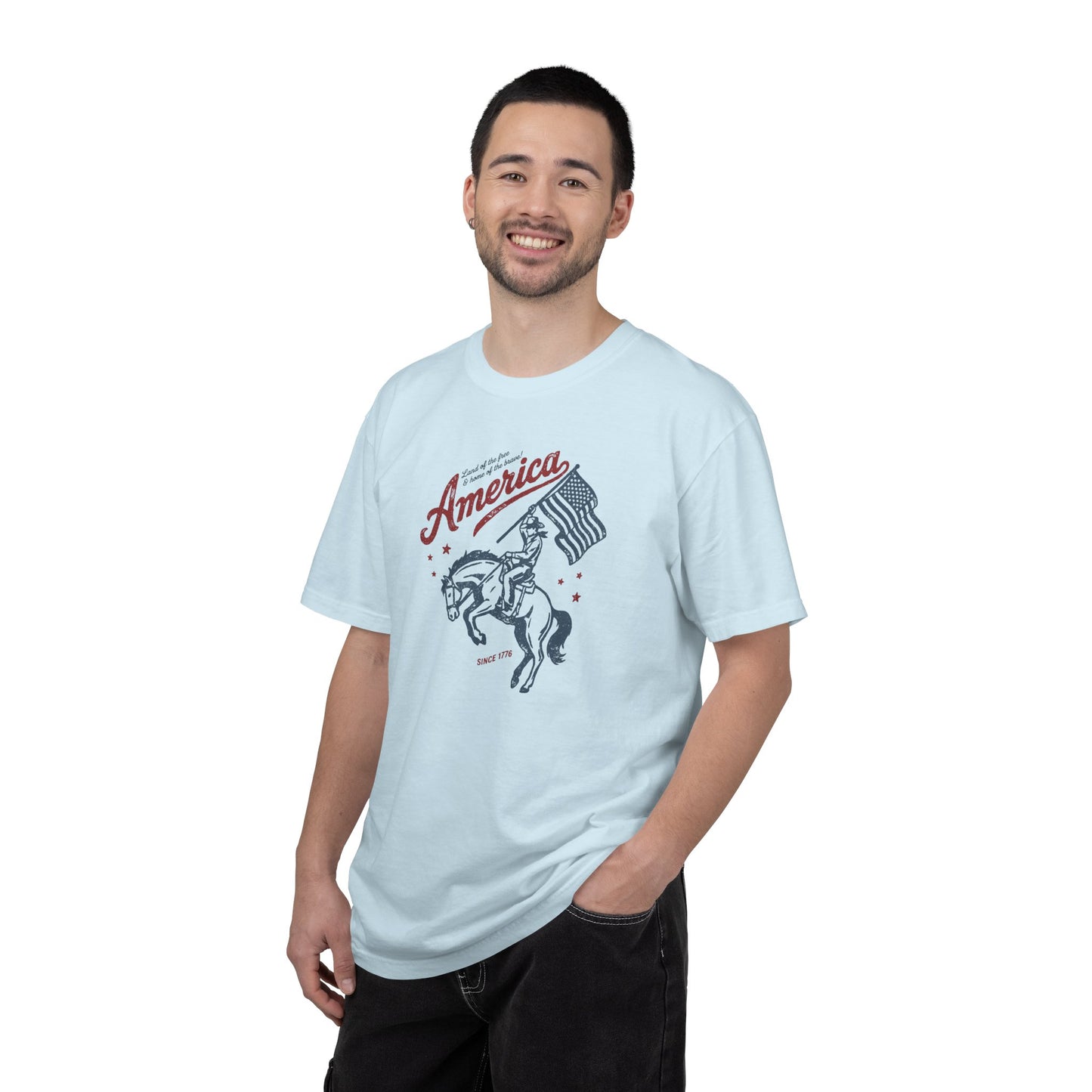 America Cowboy Flag T-Shirt – Retro Patriotic Rodeo Tee