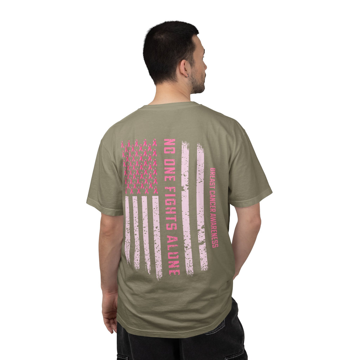 Breast Cancer Awareness T-Shirt — "No One Fights Alone" Flag Tee