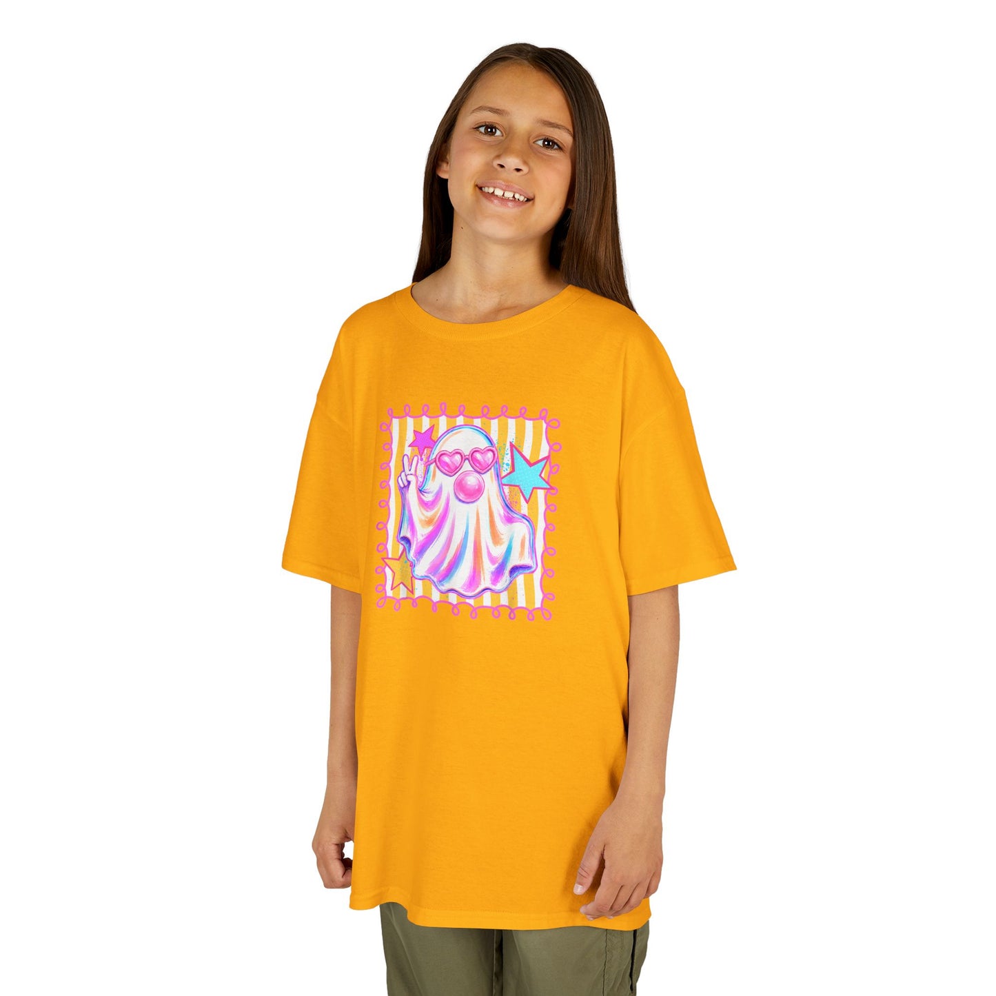 Kids Ghost Stamp Tee — Cute Pastel Halloween Graphic Shirt