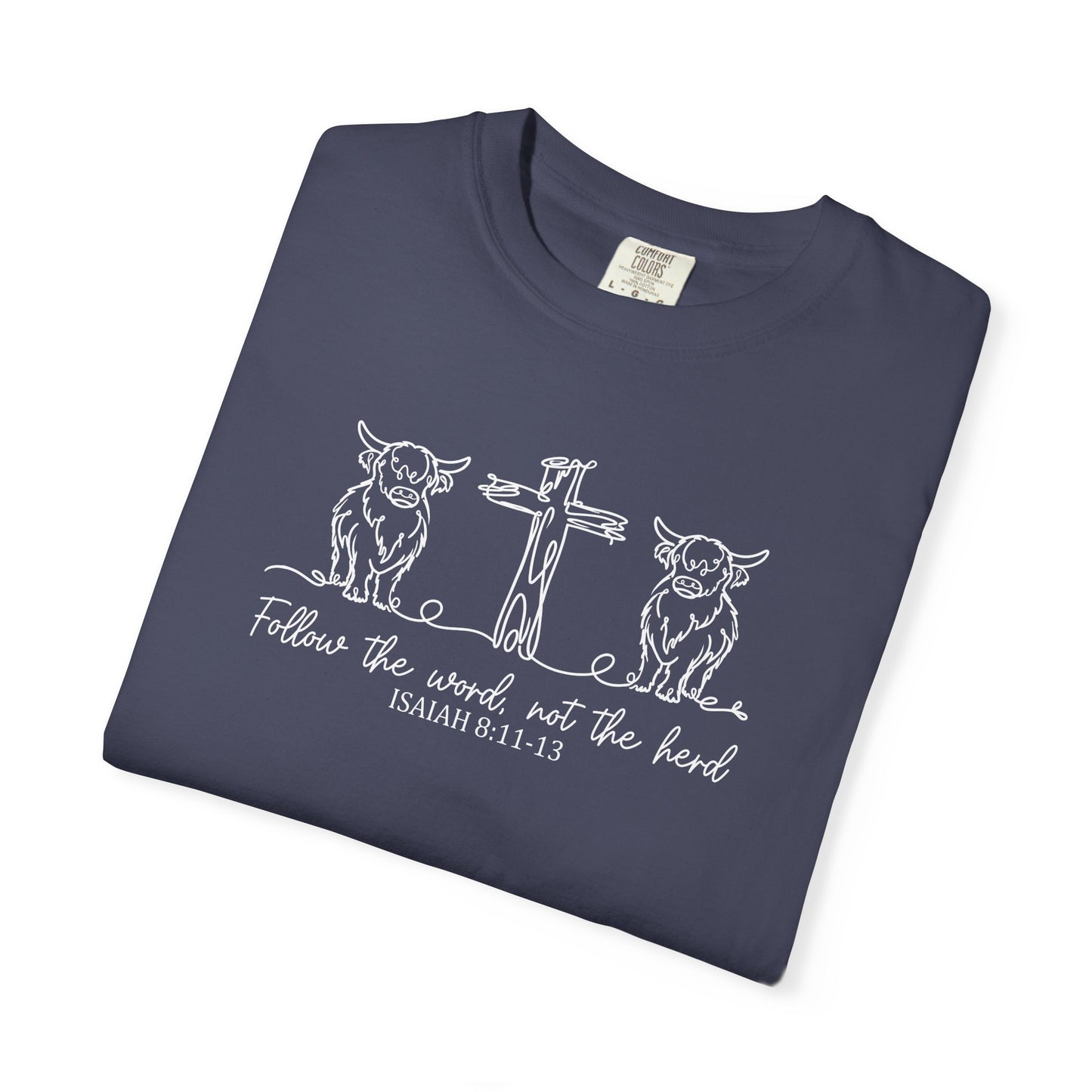 Christian Cross & Cow T-Shirt — "Follow the Word, Not the Herd" Graphic Tee