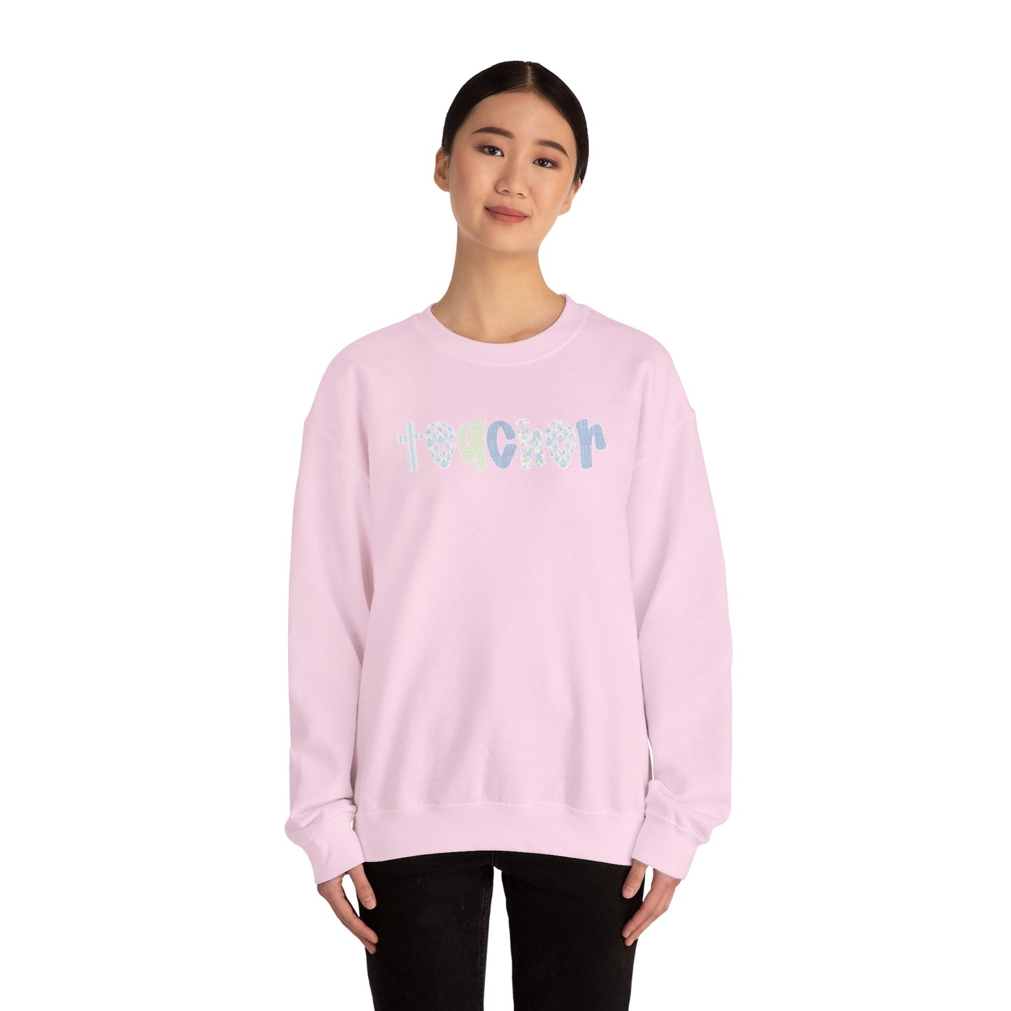 Teacher Floral Crewneck Sweatshirt — Pastel Heart & Flower Teacher Gift