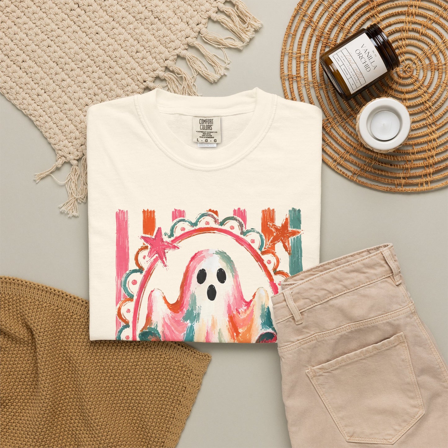 Watercolor Ghost Tee — Colorful Halloween Graphic T-Shirt