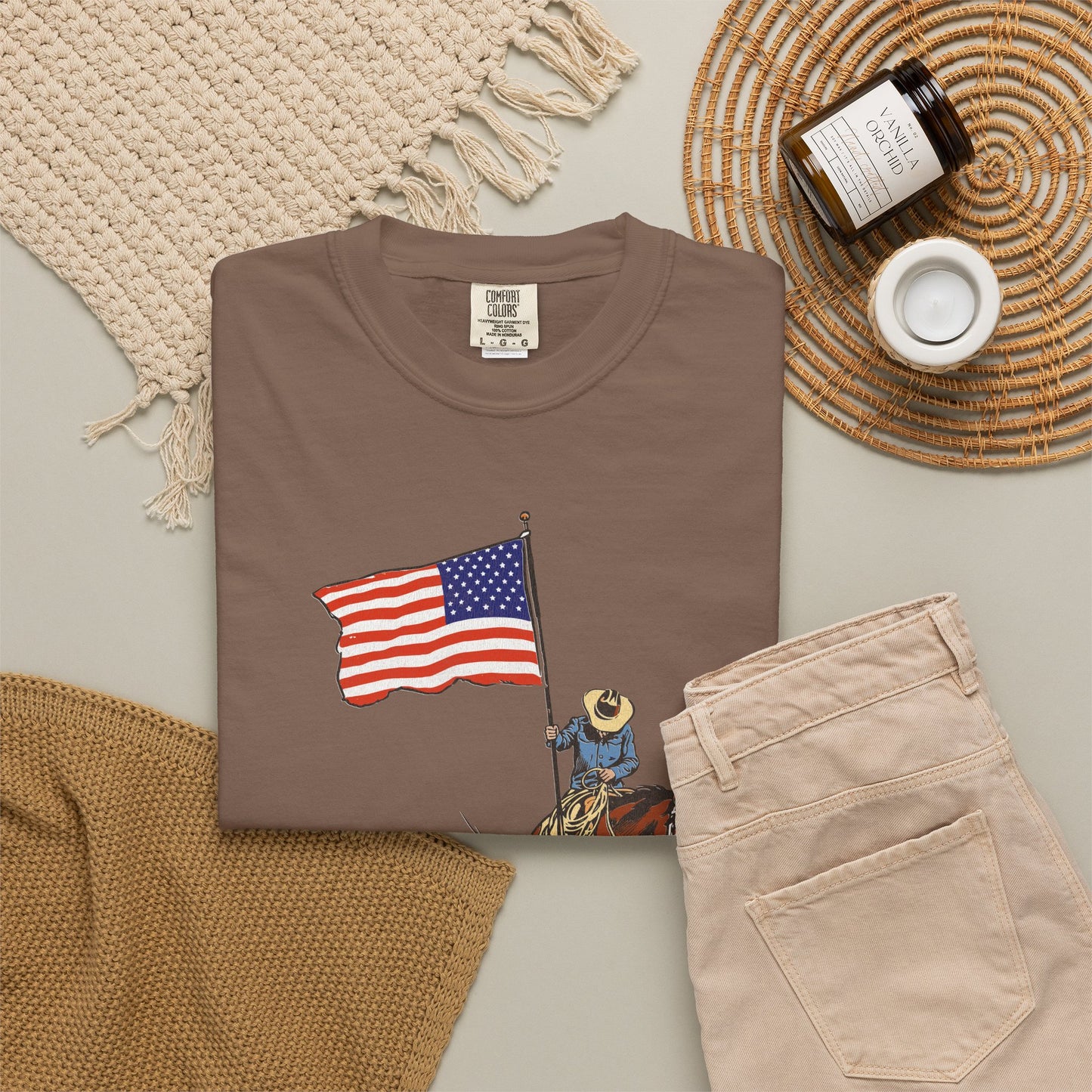 Patriotic Cowboy on Horse T-Shirt – American Flag Western Tee