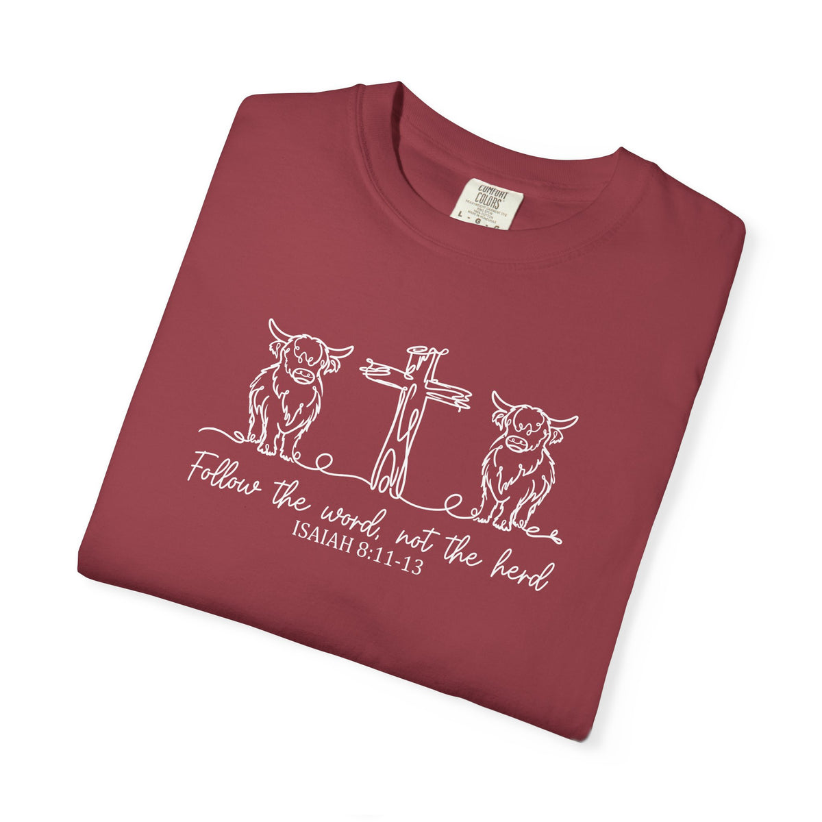 Christian Cross & Cow T-Shirt — "Follow the Word, Not the Herd" Graphic Tee
