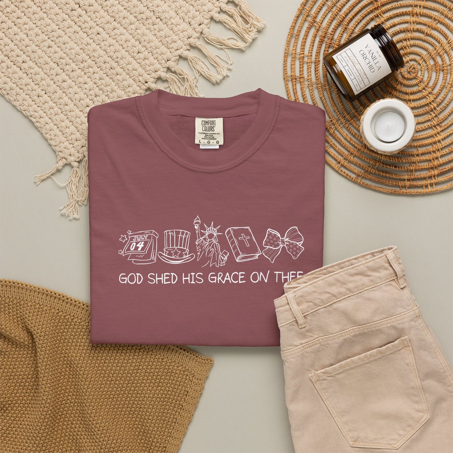 Graphic T-Shirt — 'God Shed His Grace On Thee' Minimal Line Art