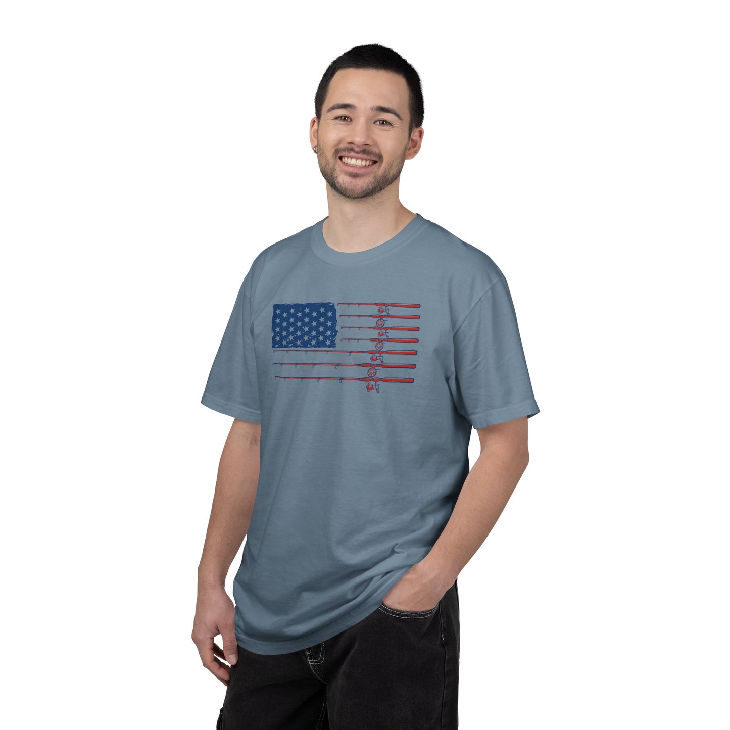 American Fishing Flag T-Shirt — Patriotic Bass Rods Graphic Tee