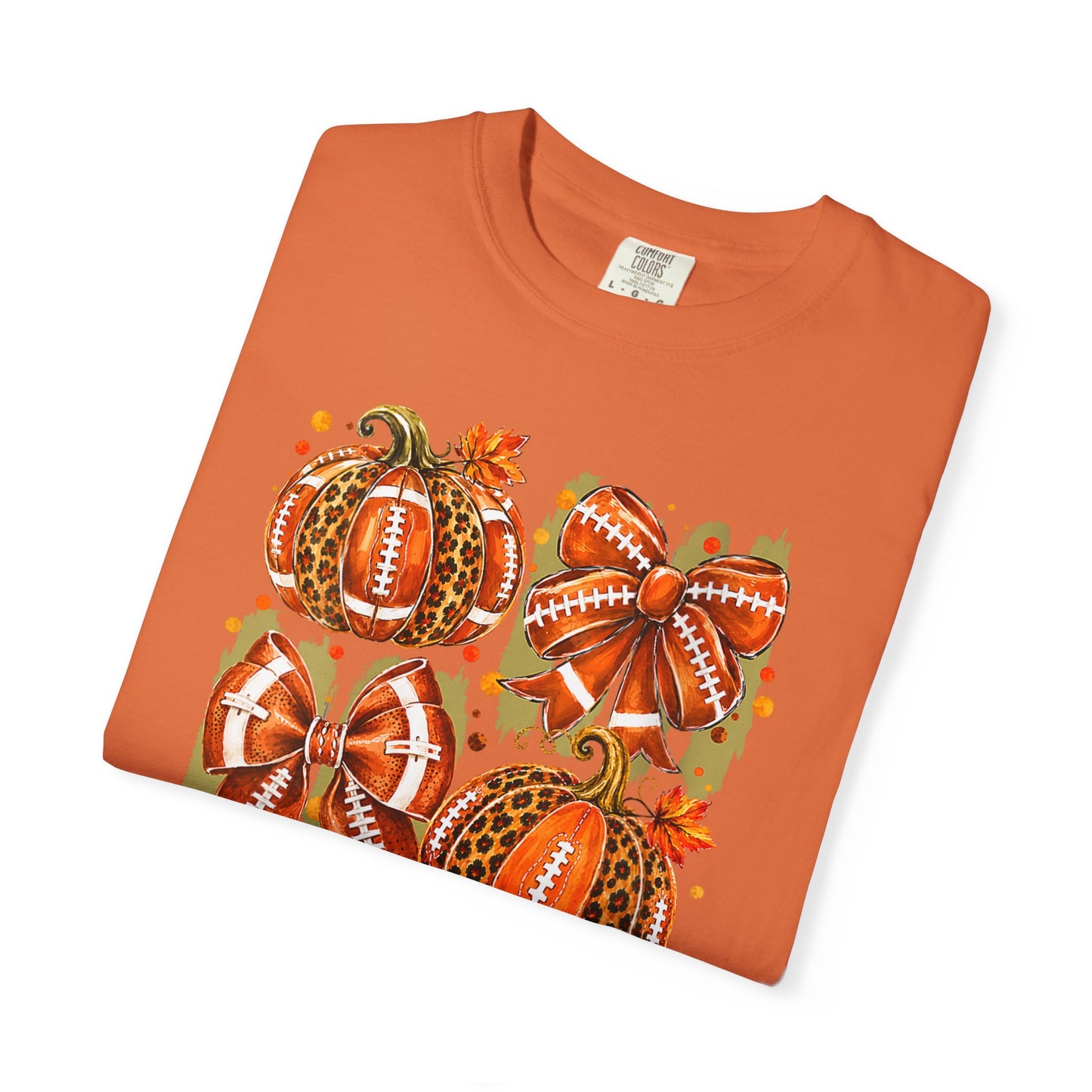 Pumpkin Patch Fall Football T-Shirt — Rustic Orange Autumn Pumpkins Tee