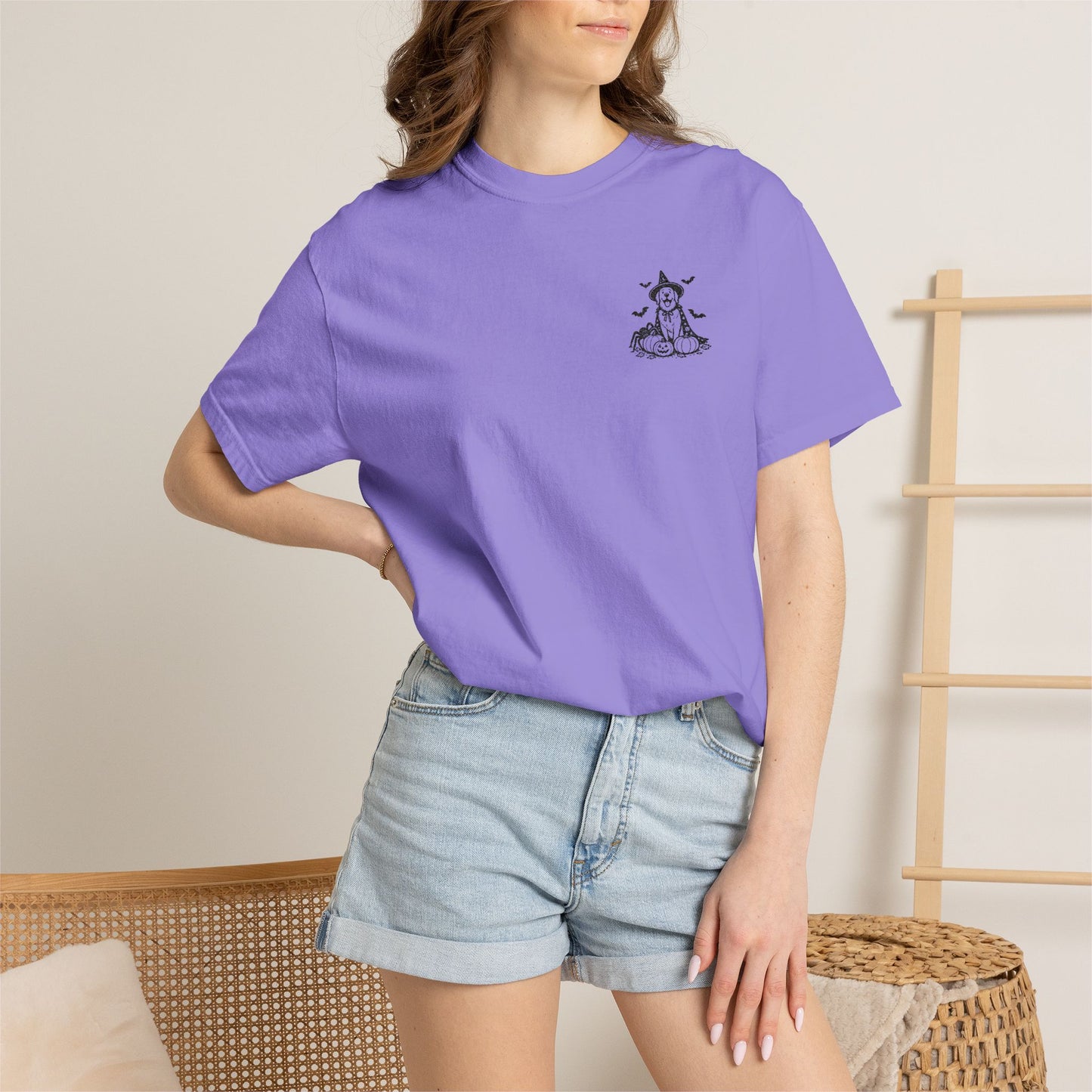 Pocket Spooky Golden Retriever Fall T-Shirt — Embroidered
