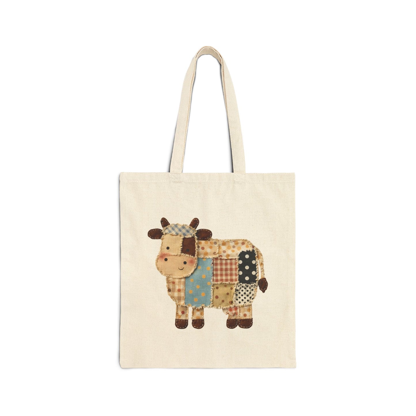 Patchwork Cow Print Cotton Tote Bag — Cute Farm Animal Grocery & Market Bag