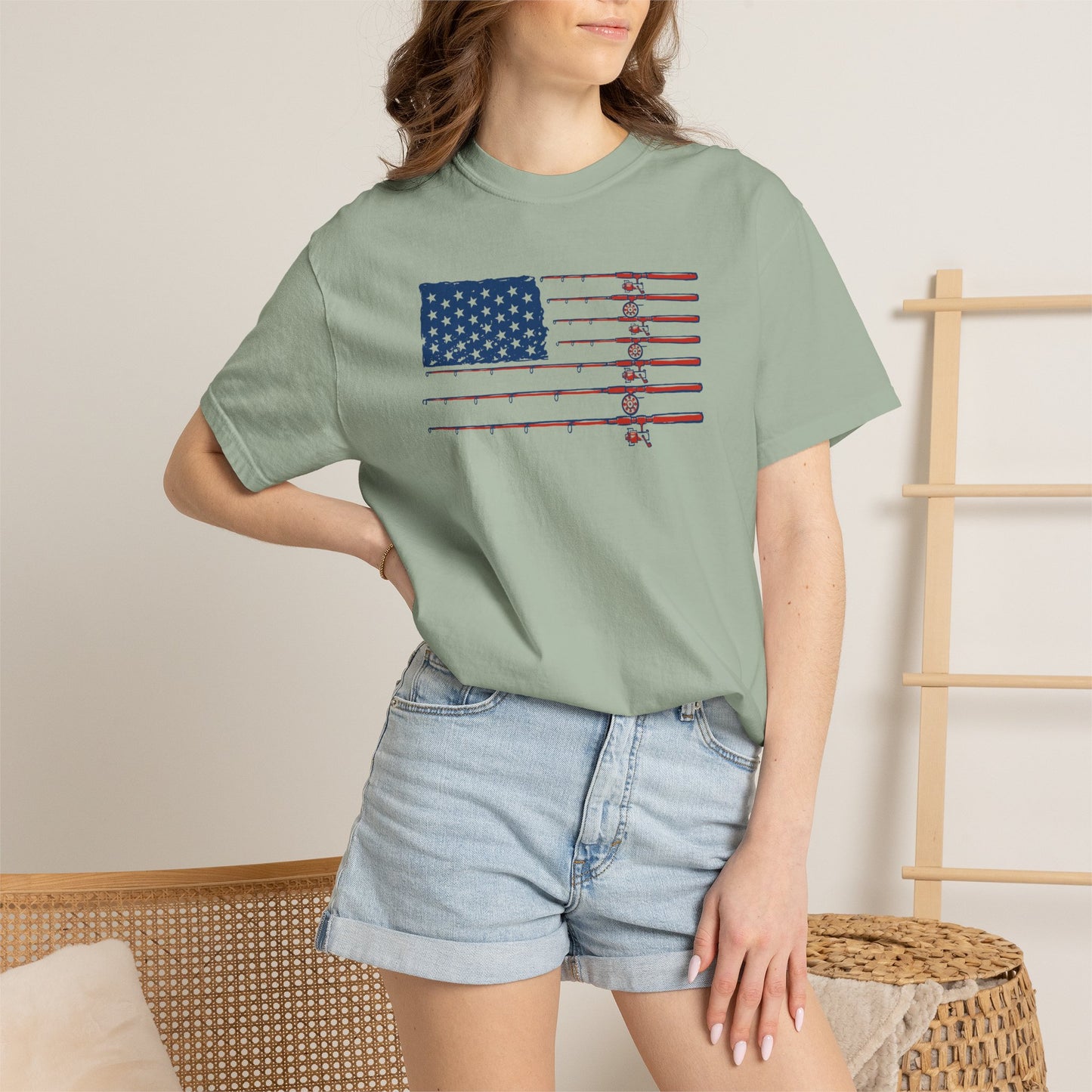 American Fishing Flag T-Shirt — Patriotic Bass Rods Graphic Tee