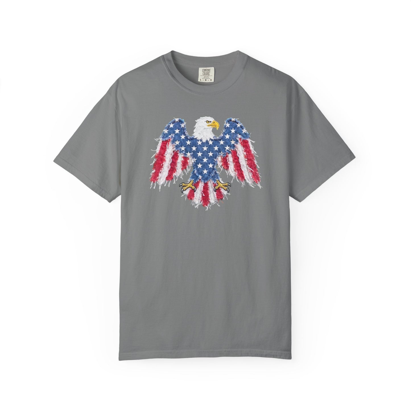 Patriotic Eagle Print T-Shirt — Distressed American Flag Graphic