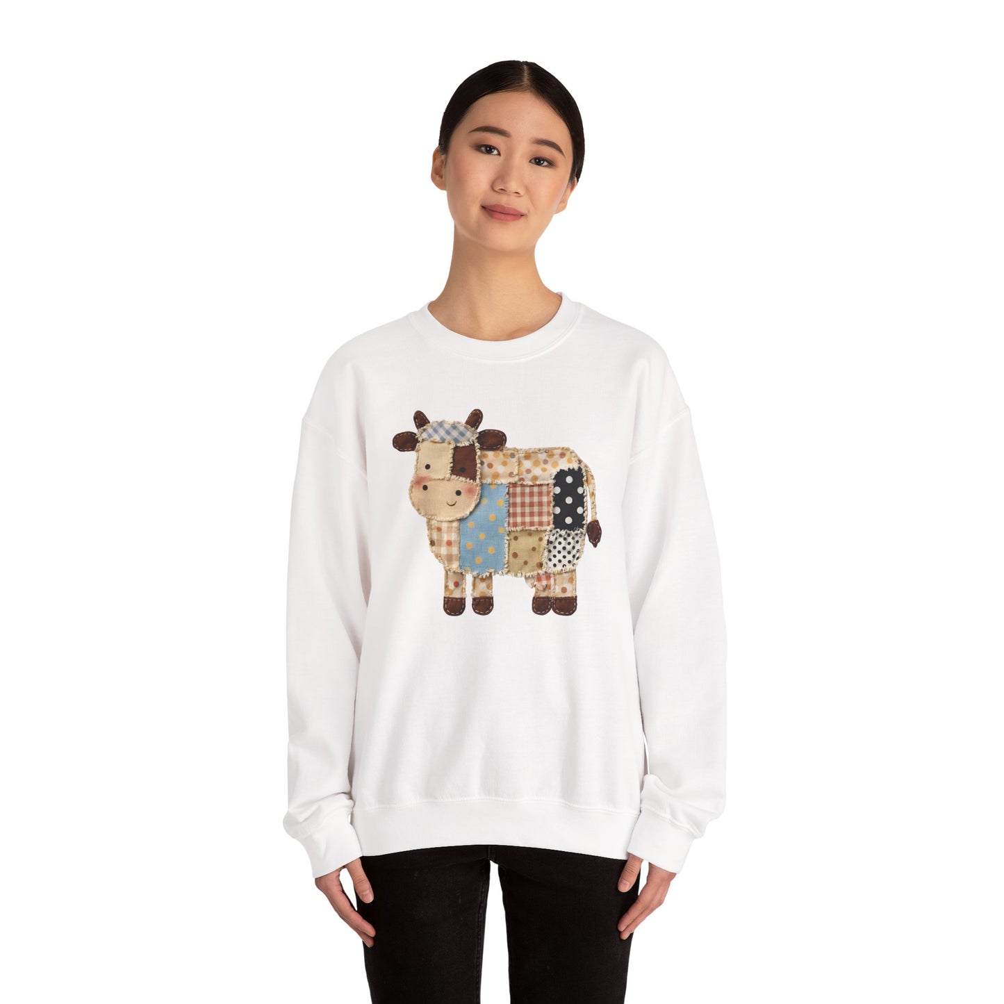 Patchwork Cow Print Sweatshirt — Cute Farm Animal Crewneck