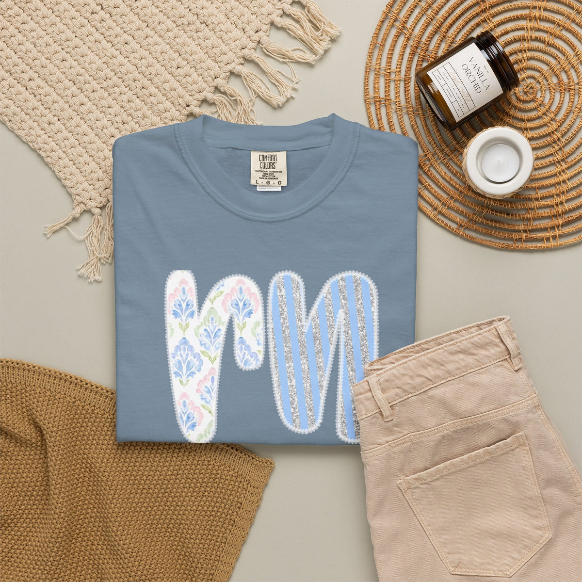 Retro 'RN' Floral Graphic T-Shirt — Garment-Dyed Casual Tee