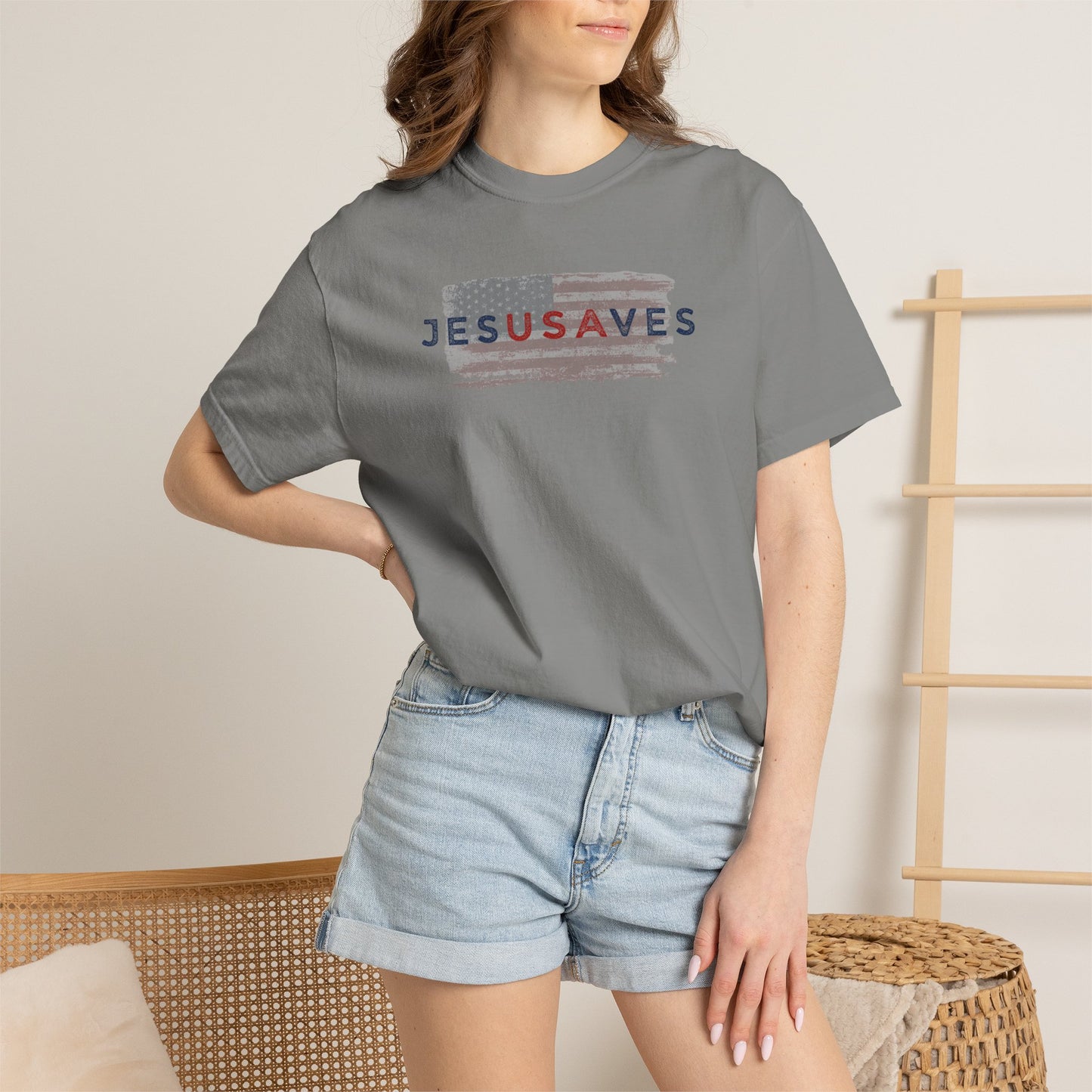 Jesus Saves T‑Shirt — Patriotic Faith Graphic Tee