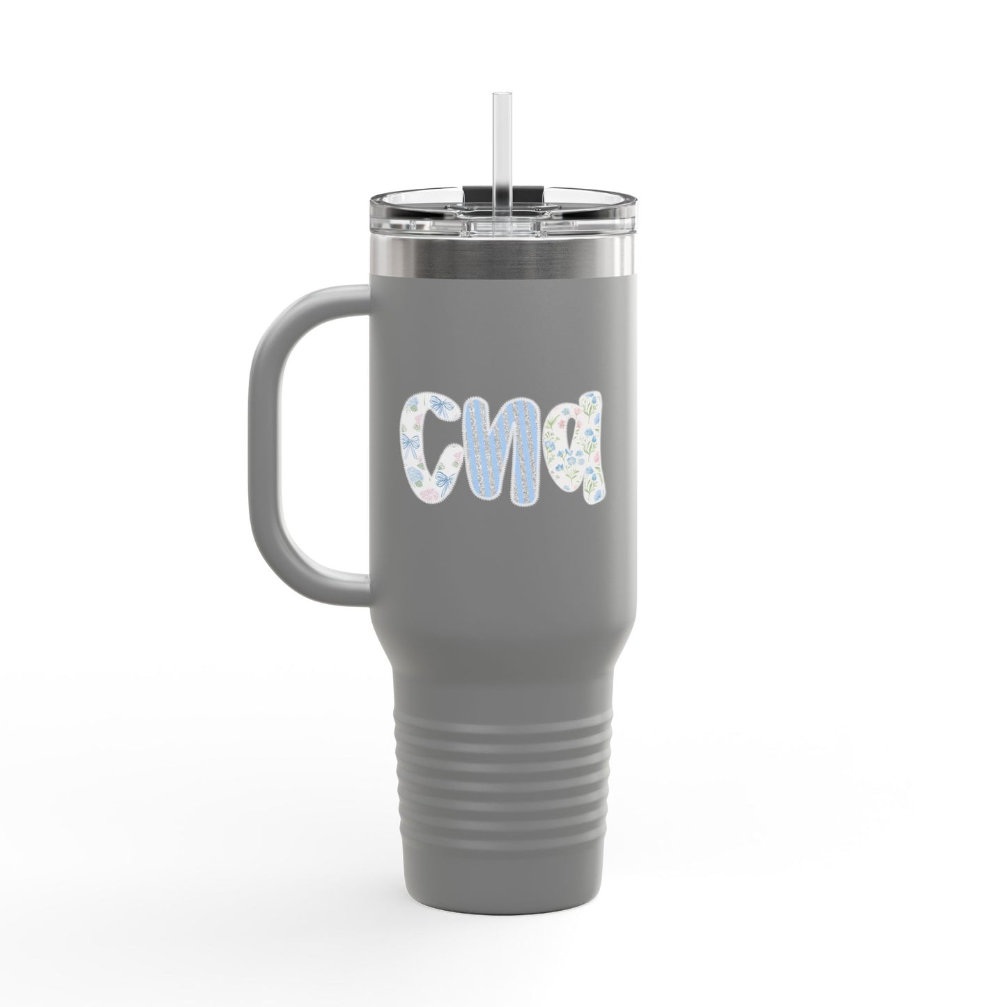 40oz Insulated Travel Mug — Floral Monogram 'CNA' Tumbler with Handle (Keeps Drinks Hot & Cold)