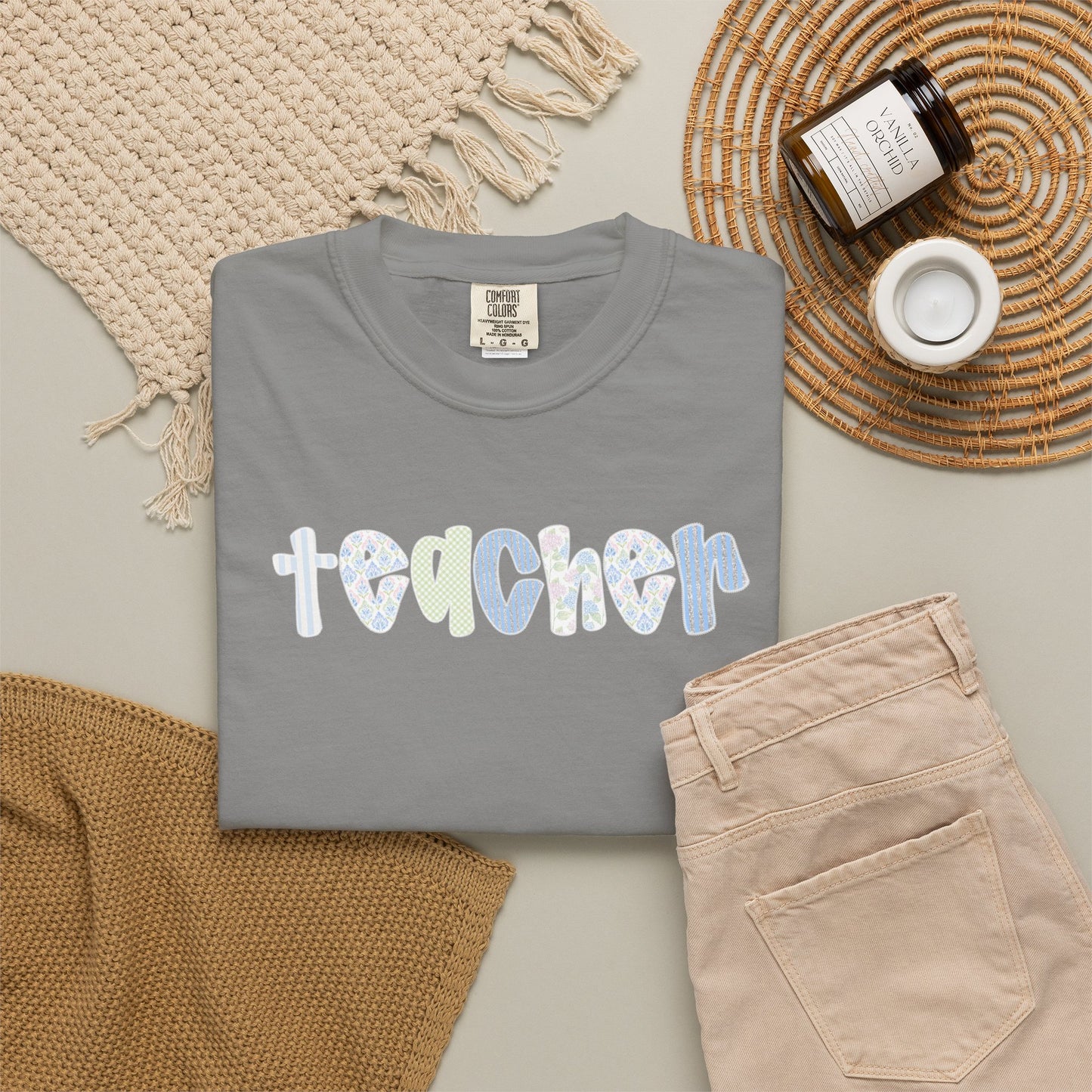 Teacher Floral Bubble Text T-Shirt — Cute Teacher Gift Tee