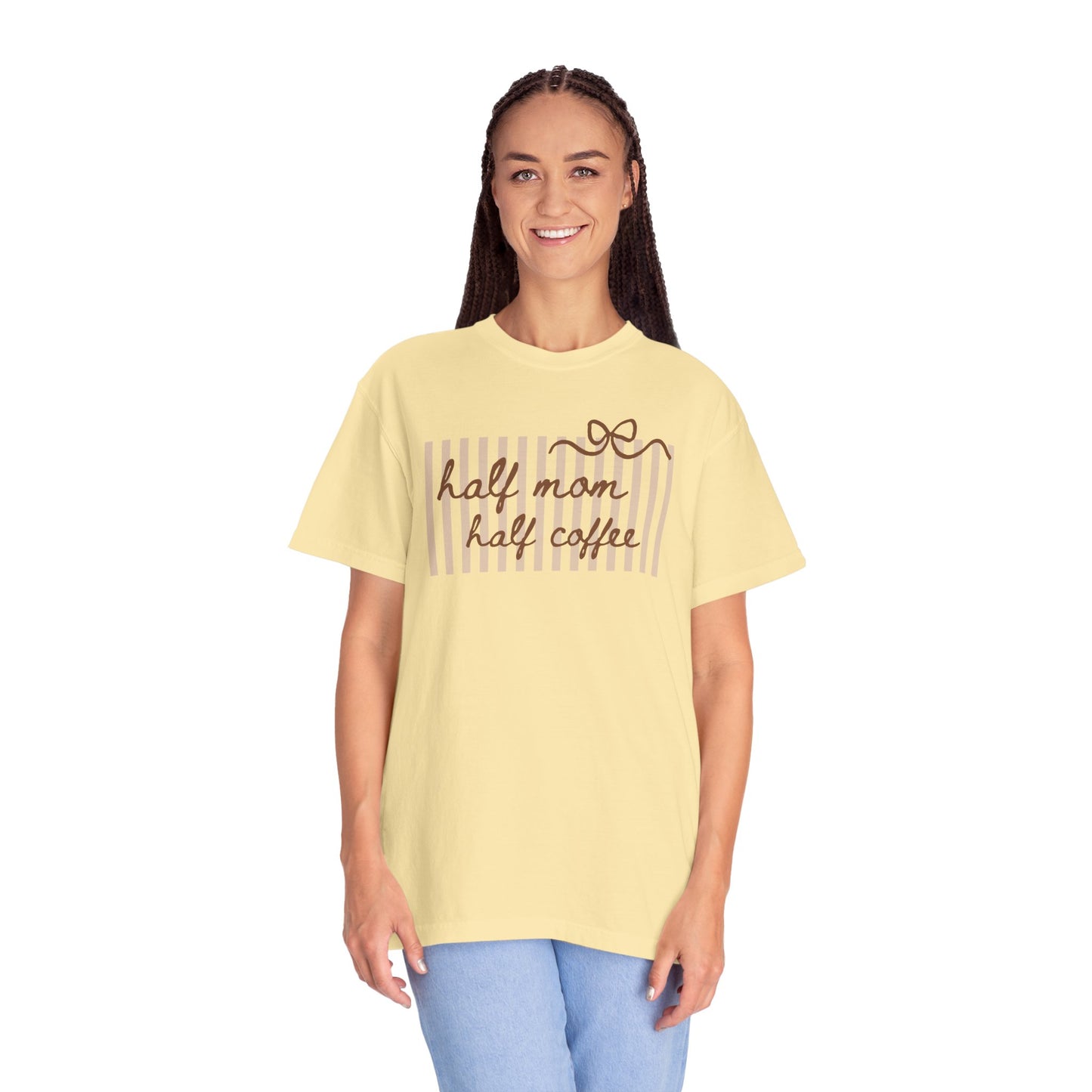 Half Mom Half Coffee T-Shirt — Cute Striped Coffee Mom Tee