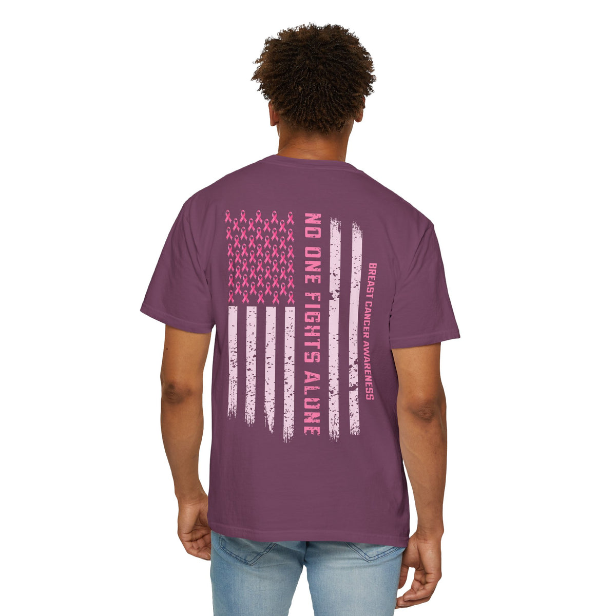 Breast Cancer Awareness T-Shirt — "No One Fights Alone" Flag Tee