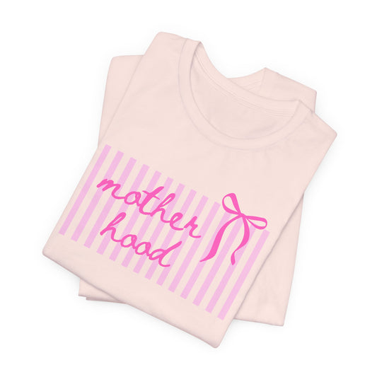 Motherhood Tee - Pink Stripes & Bow Mom Shirt