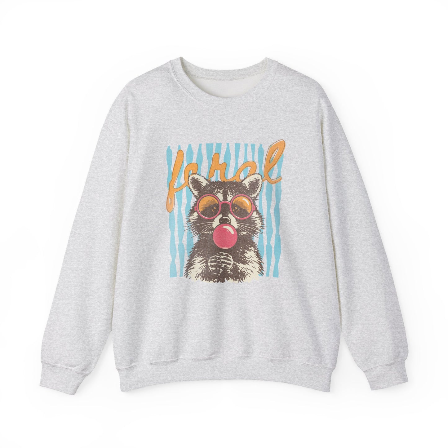 Crewneck Sweatshirt — Retro Raccoon Bubblegum Design
