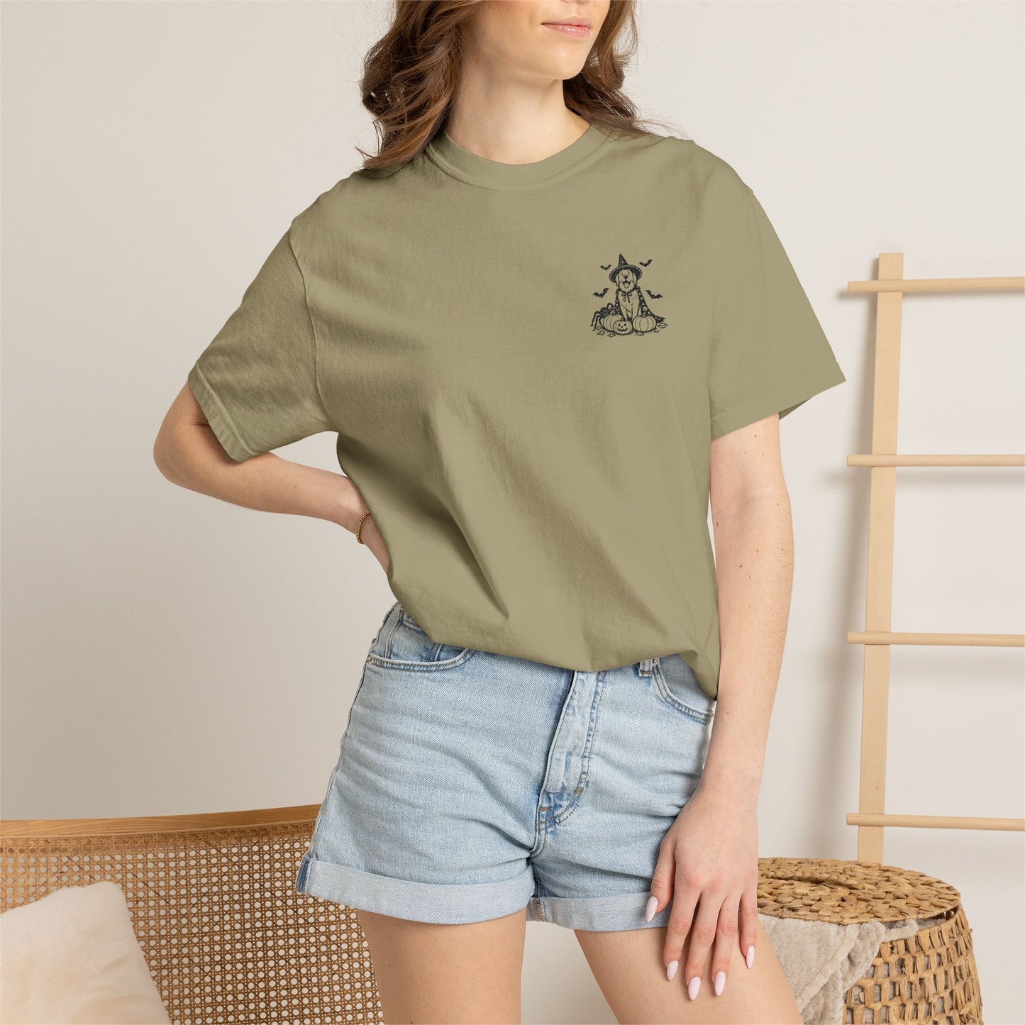 Pocket Spooky Golden Retriever Fall T-Shirt — Embroidered