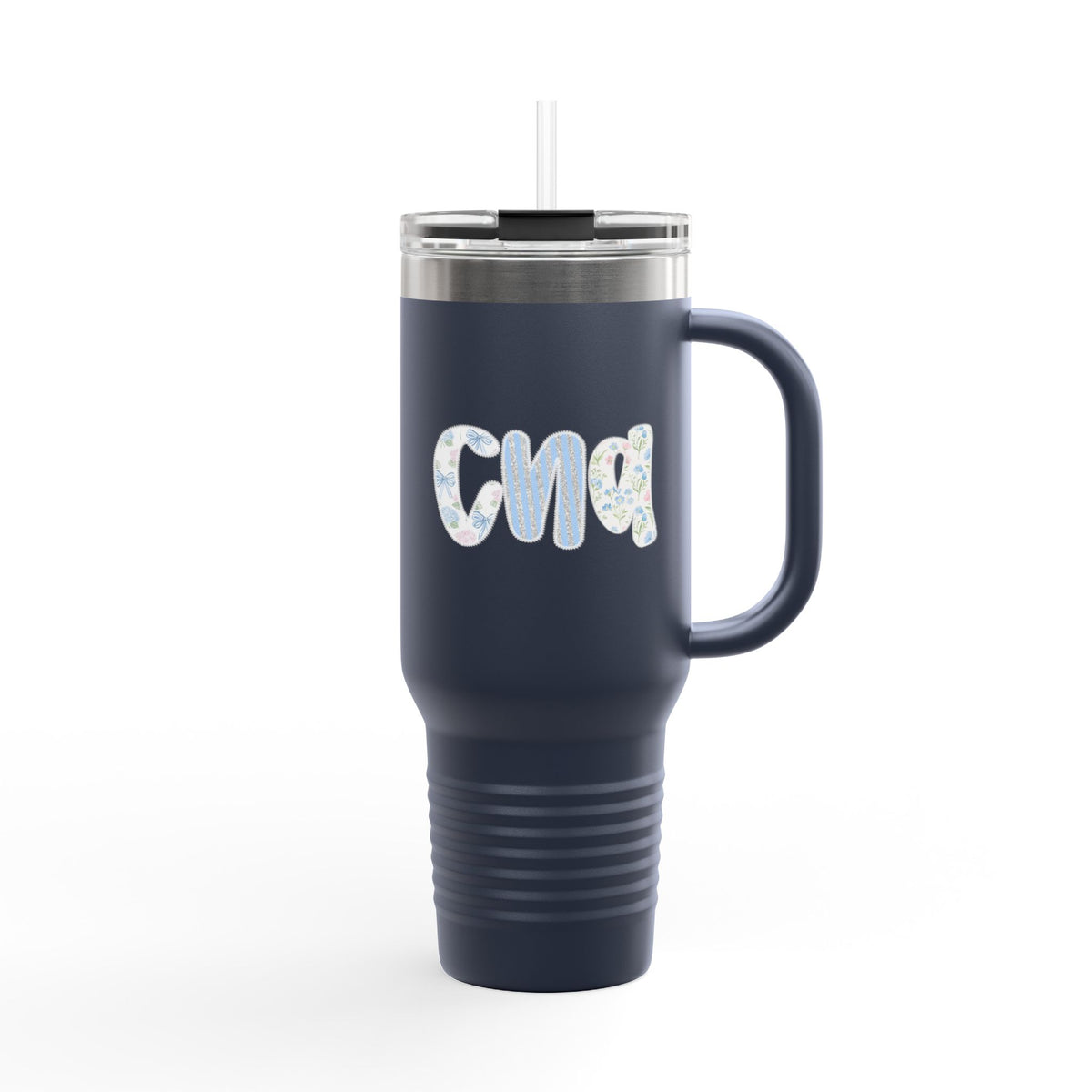 40oz Insulated Travel Mug — Floral Monogram 'CNA' Tumbler with Handle (Keeps Drinks Hot & Cold)
