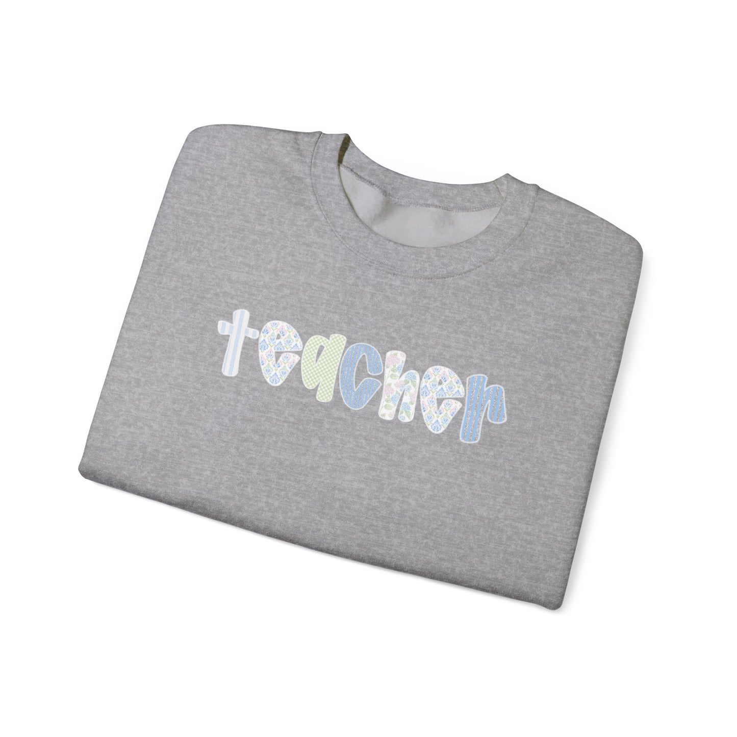 Teacher Floral Crewneck Sweatshirt — Pastel Heart & Flower Teacher Gift