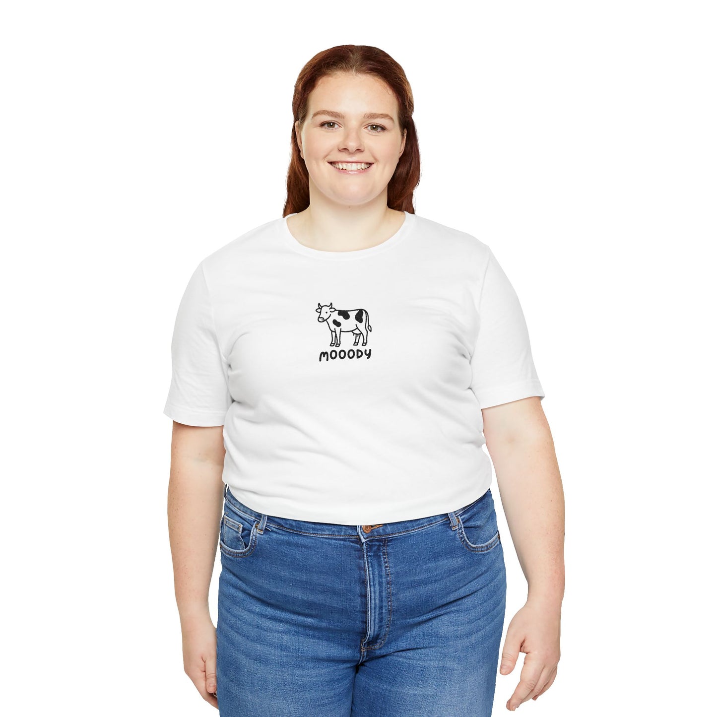 Cowpens Cow Tee – 'Mooody' Minimalist Embroidered Graphic T-Shirt