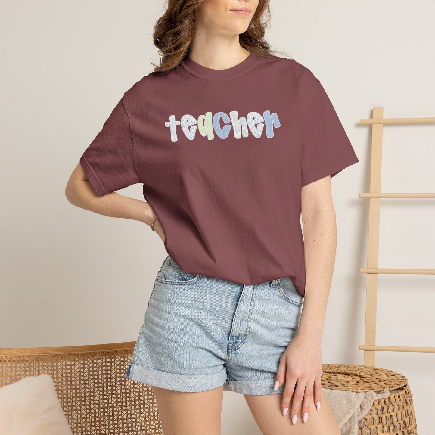 Teacher Floral Bubble Text T-Shirt — Cute Teacher Gift Tee