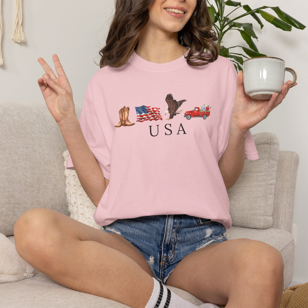 USA Americana Graphic T-Shirt — Boots, Flag, Eagle & Truck Design